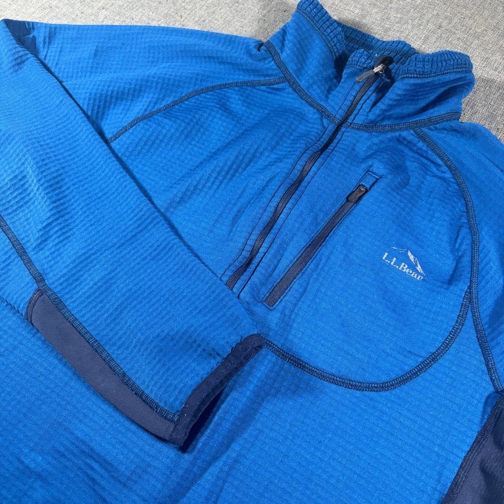 L.L.Bean Polartec Power Grid Quarter-Zip Men Large Blue Waffle Knit Pullover